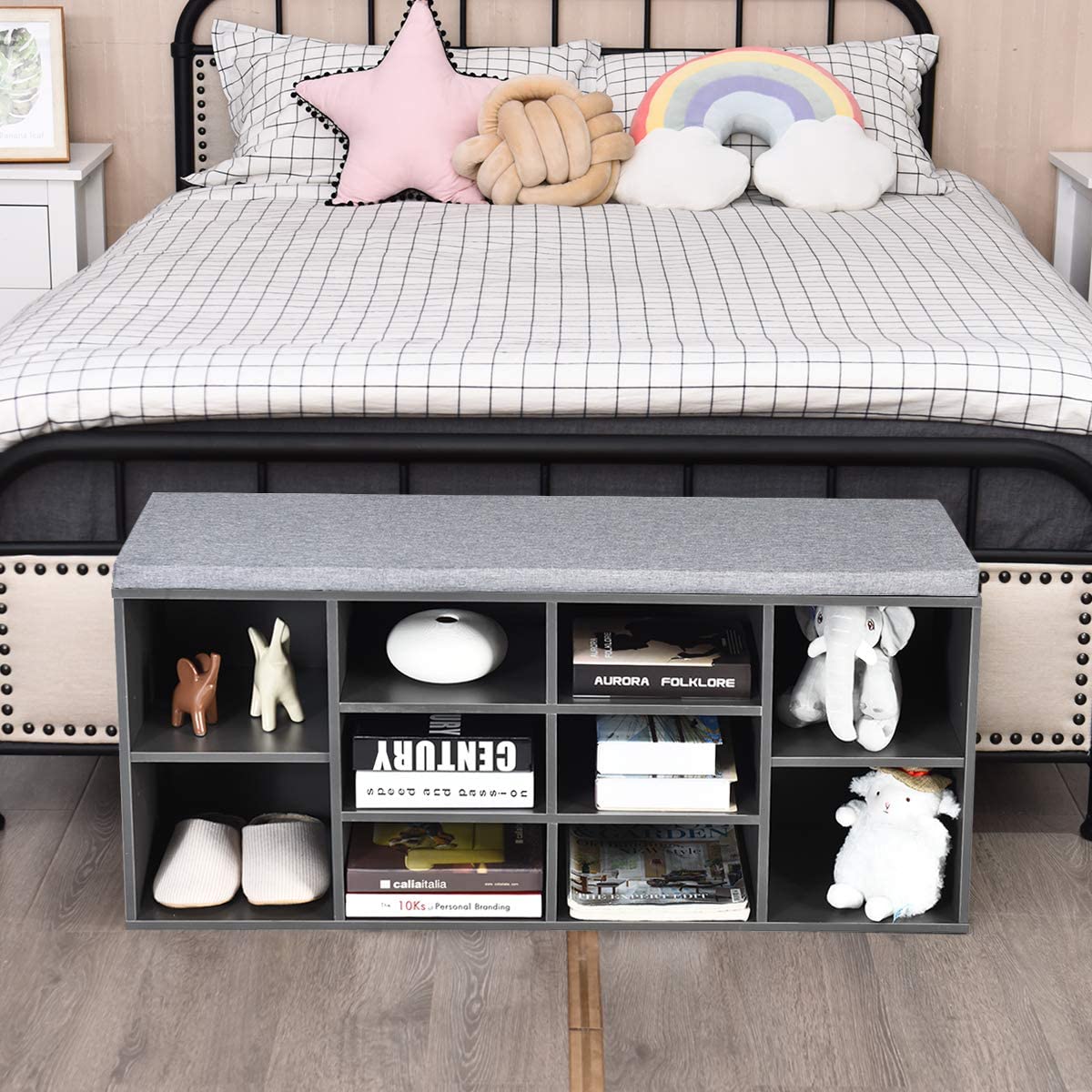 Large Shoe bench / Open Storage Bench-Grey