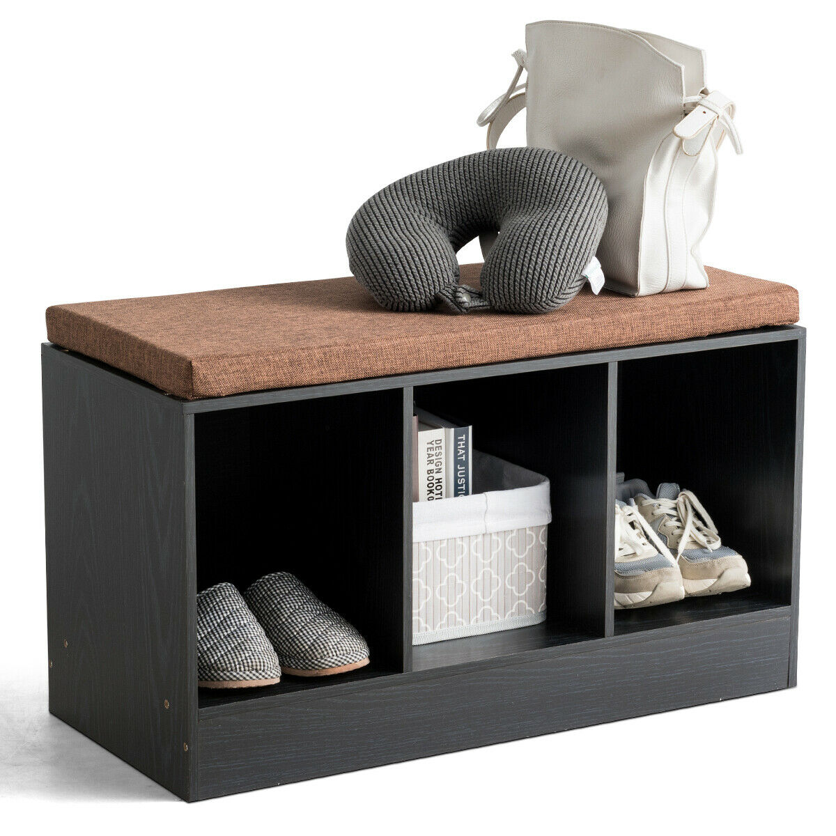 Organiser Bench with Cushion and 3 Compartments