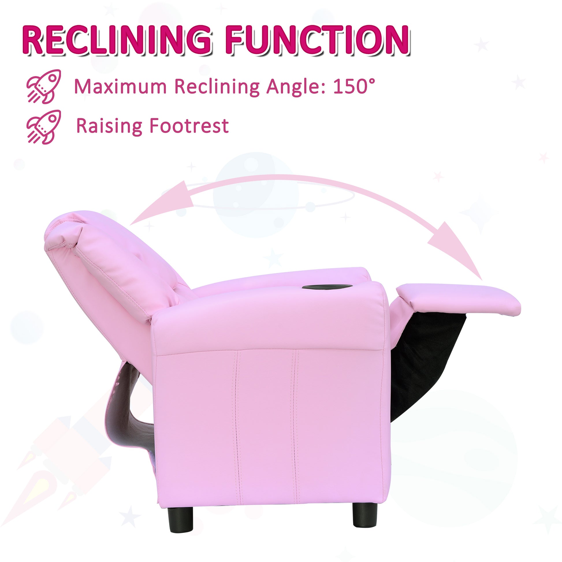 HOMCOM Children Recliner Armchair W/ Cup Holder-Pink