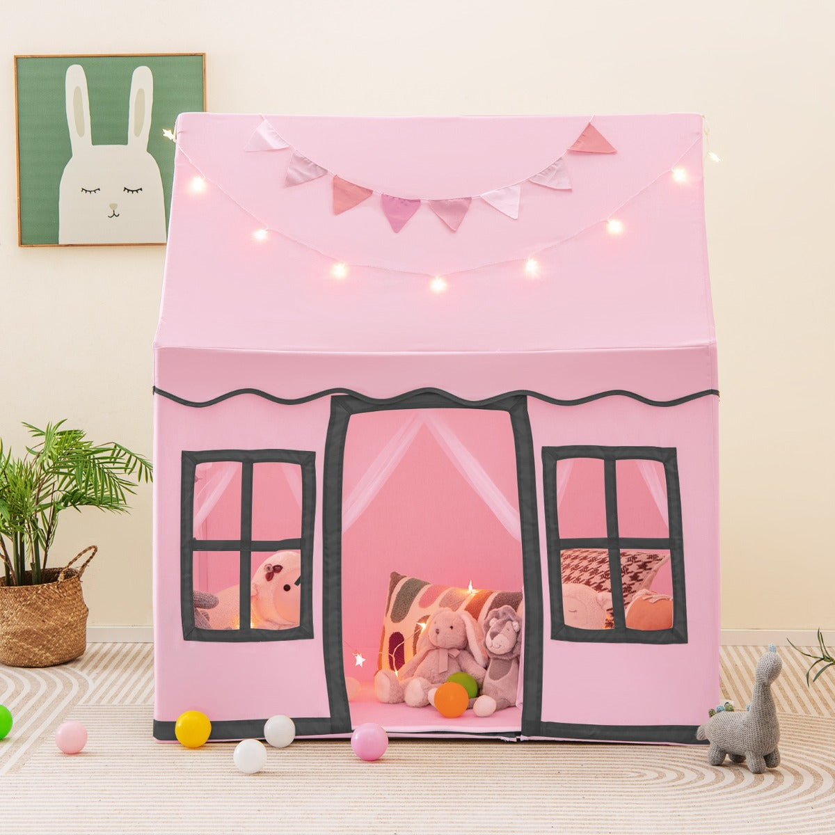 Indoor Kids Play Tent with Star Lights for Children Boys Girls Gift-Pink