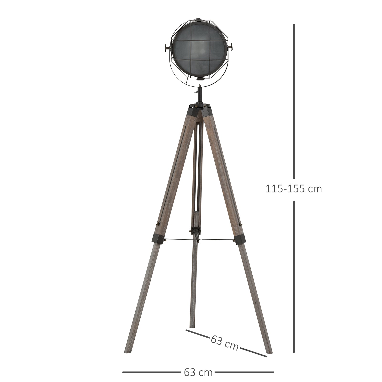 HOMCOM Industrial Style Tripod Floor Lamp for Living Room Bedroom, Vintage Spotlight Reading Lamp with Wooden Legs E27 Base