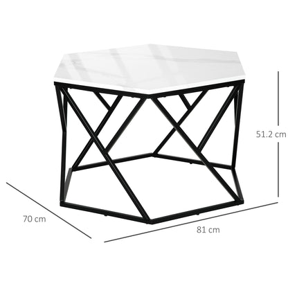 HOMCOM Coffee Table with High Gloss Marble Tabletop, Modern Cocktail Table with Steel Frame for Living Room, White