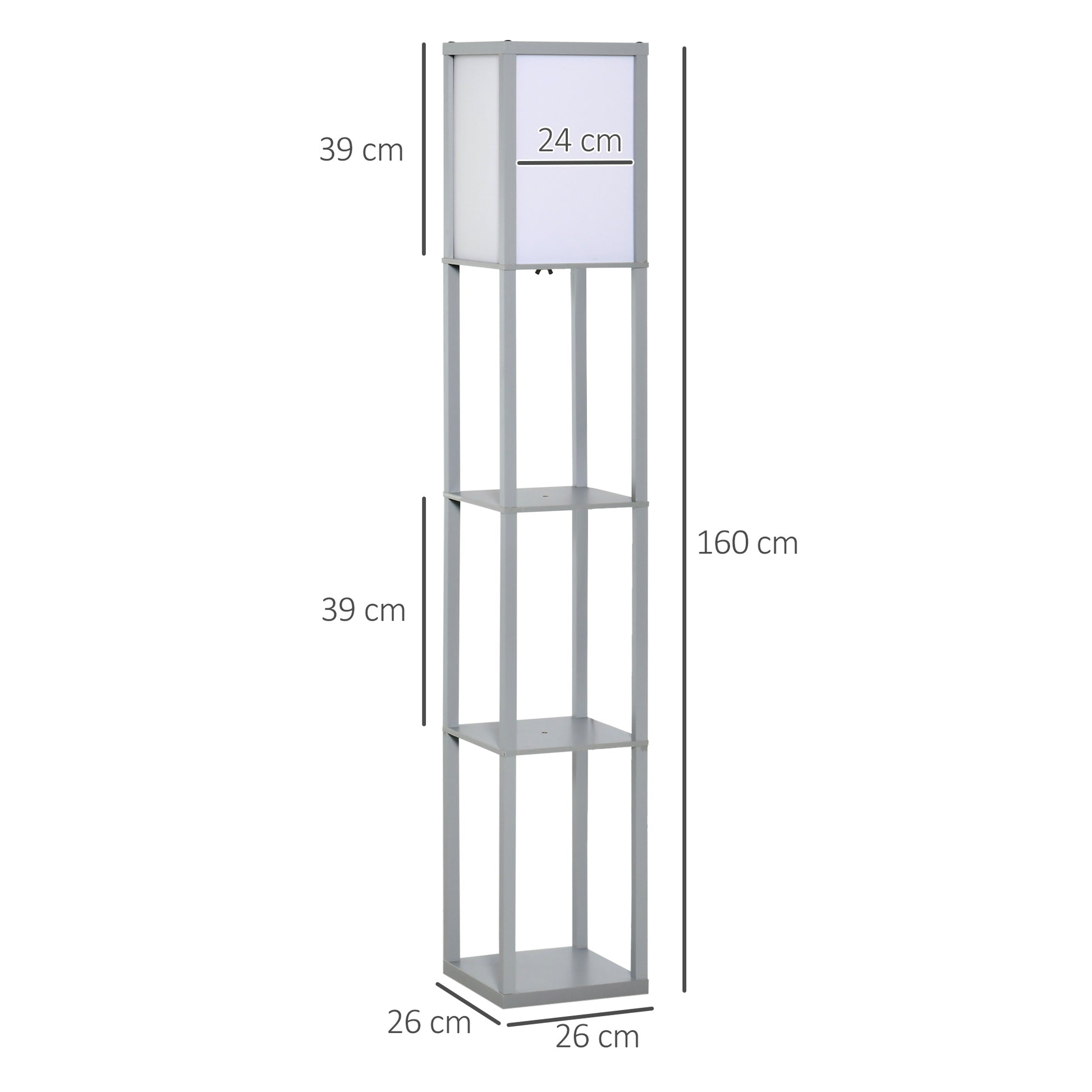 HOMCOM 4-Tier Grey Floor Lamp with Shelf, Floor Light with Storage Shelf, Reading Standing Lamp