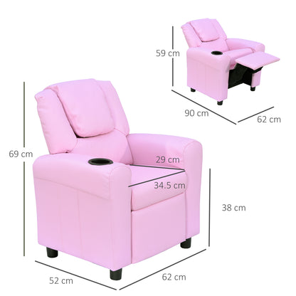 HOMCOM Children Recliner Armchair W/ Cup Holder-Pink