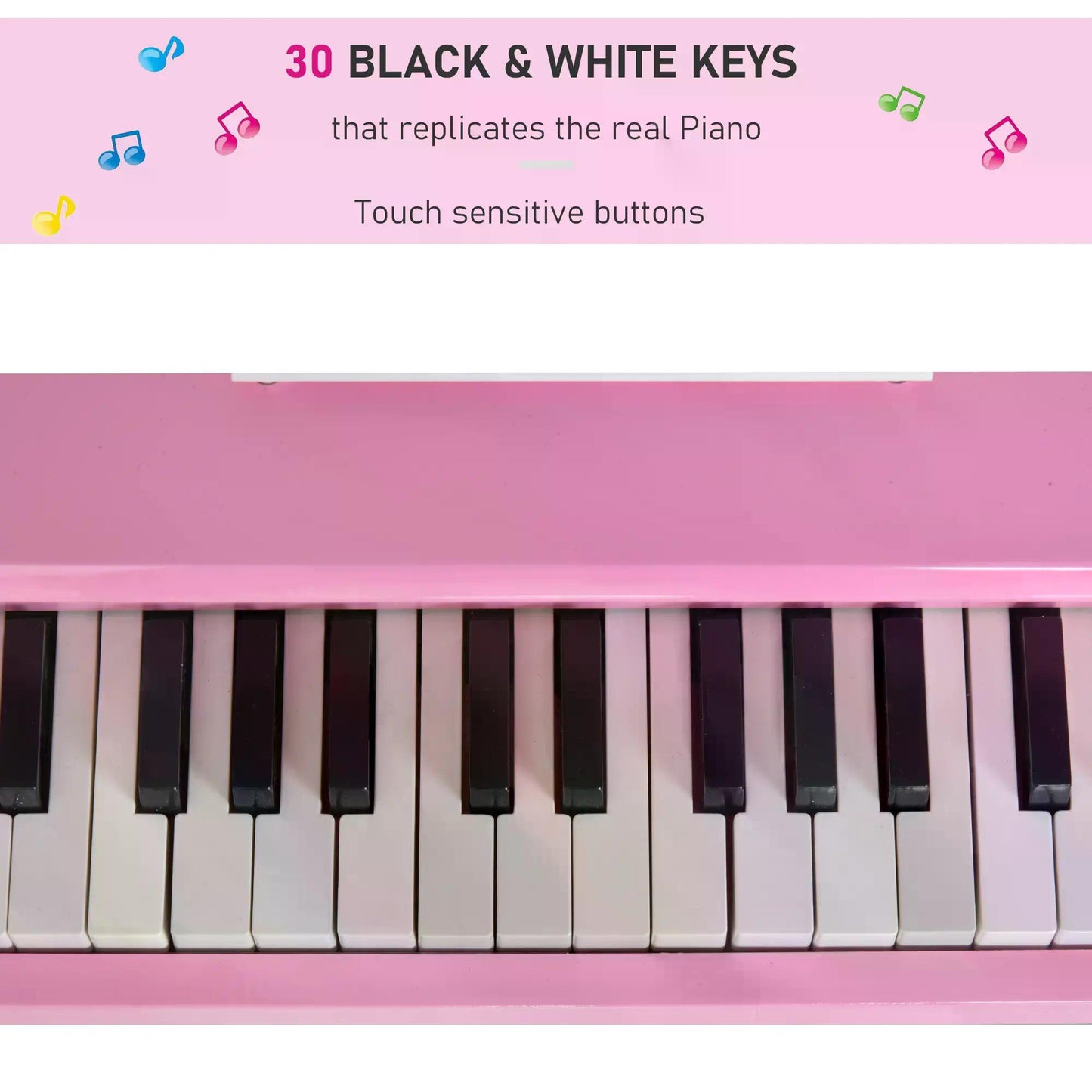 HOMCOM Modern Kids Piano 30 Keys Set of 2 Mini Toy for Child Grand Piano with Music Stand and Bench, Best Gifts Pink