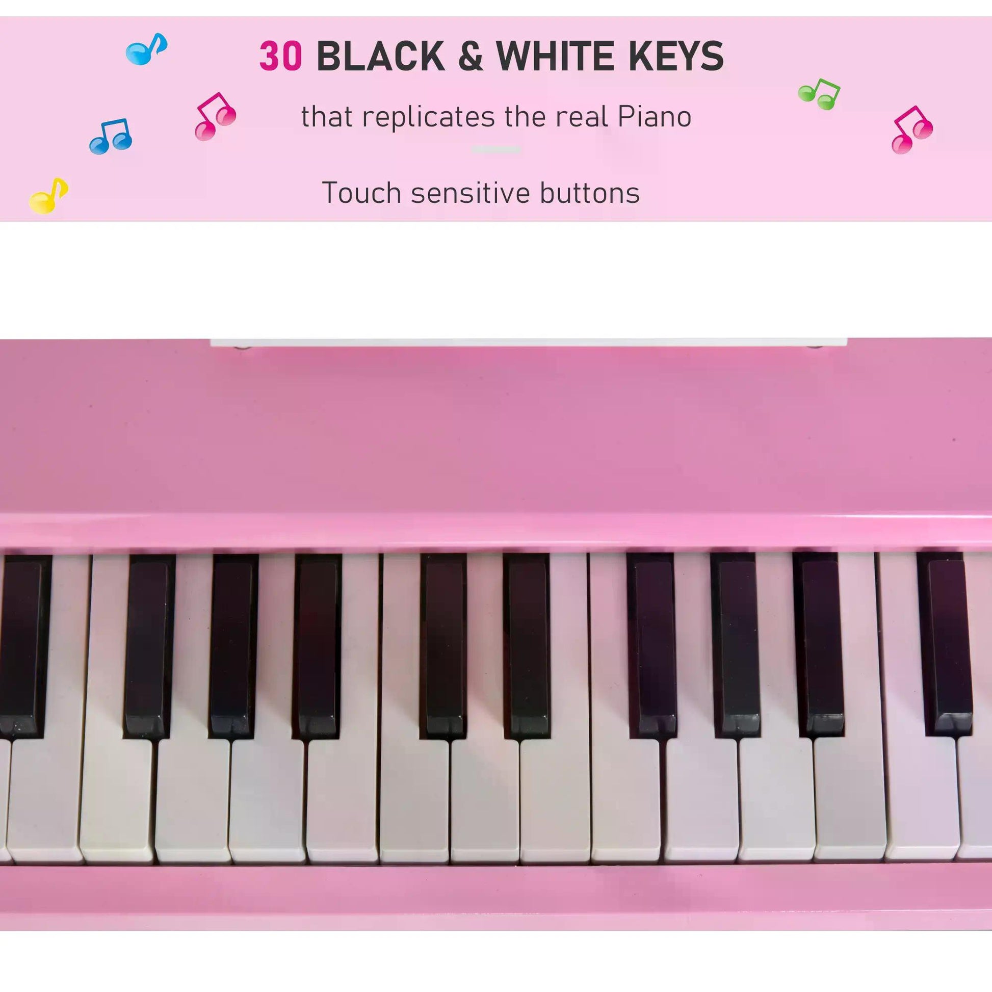 HOMCOM Modern Kids Piano 30 Keys Set of 2 Mini Toy for Child Grand Piano with Music Stand and Bench, Best Gifts Pink