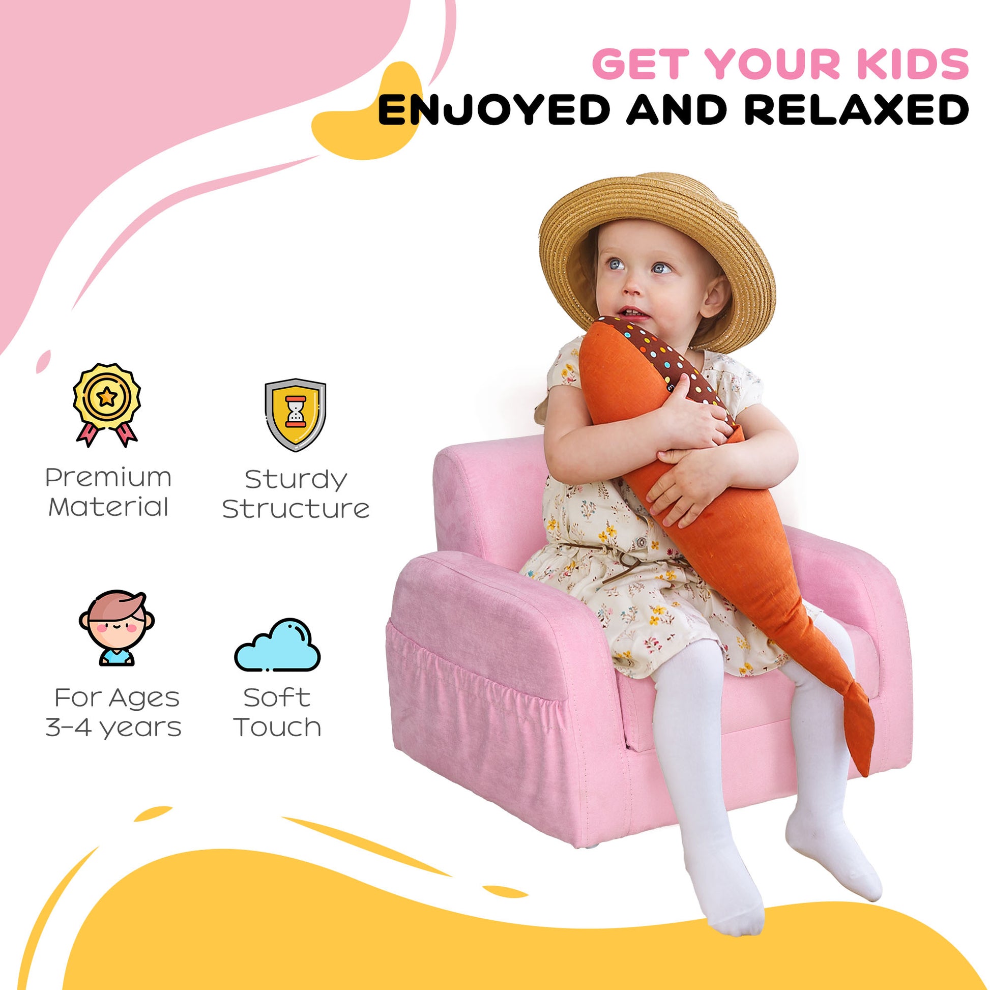 HOMCOM 2 In 1 Kids Armchair Sofa Bed Fold Out Padded Wood Frame Bedroom, Pink