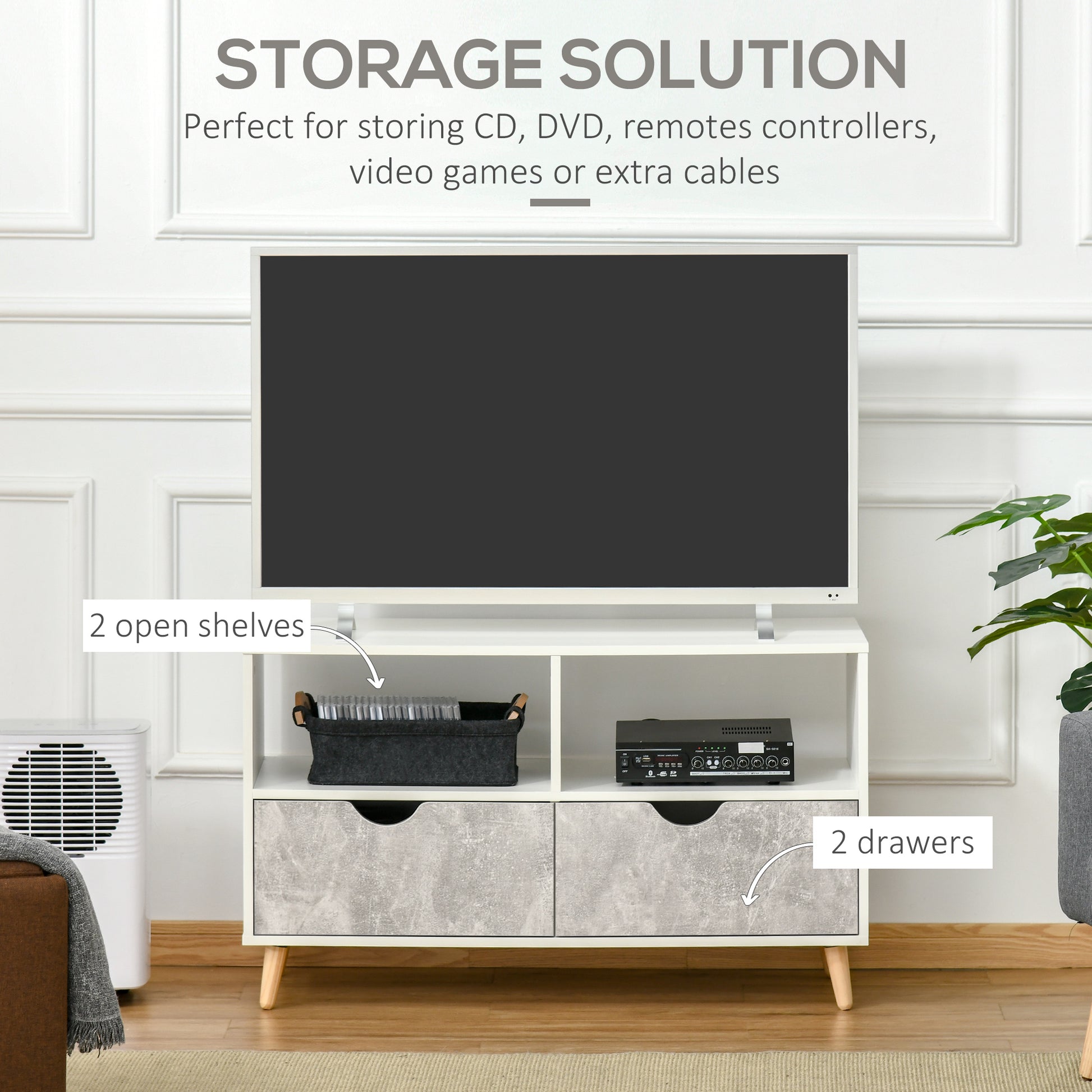 HOMCOM TV Stand with Shelf & Drawers Storage Cabinet Media Entertainment Center Modern Grey