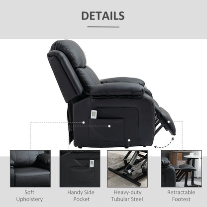 HOMCOM Electric Power Lift Recliner Chair Vibration Massage Reclining Chair with Remote Control and Side Pocket, Black