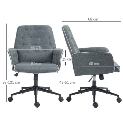 HOMCOM Linen Computer Chair with Armrest, Modern Swivel Chair with Adjustable Height, Dark Grey