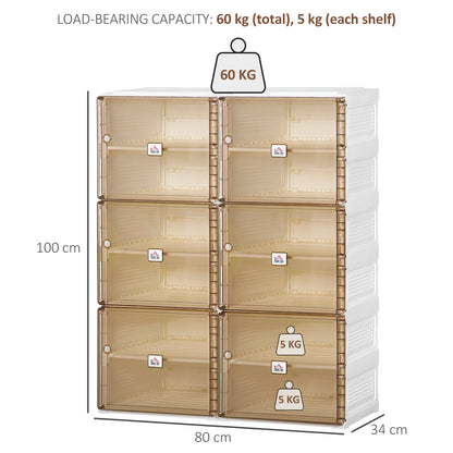 HOMCOM Portable Shoe Cabinet, Folding Shoe Storage Organizer with Ten Compartments, Magnet Doors, Holds up to 20 Pairs, for Hallway, White and Brown