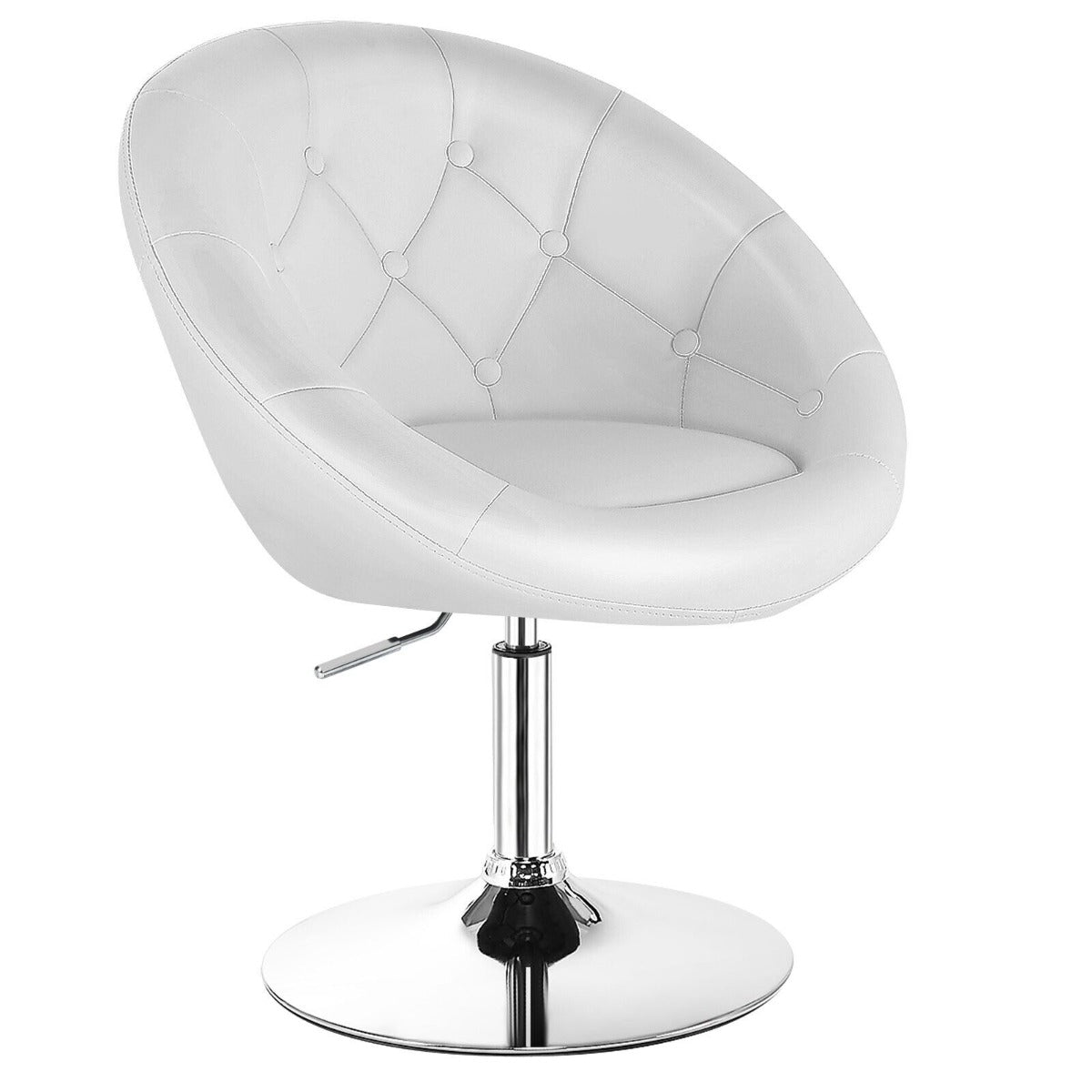 Adjustable Bar Stool PU Leather 360° Swivel Vanity Chair-White