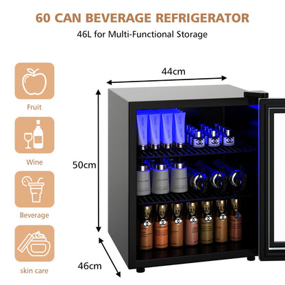 46L Mini Fridge Beverage Cooler Refrigerator Low Noise Drink Dispenser Machine-Black