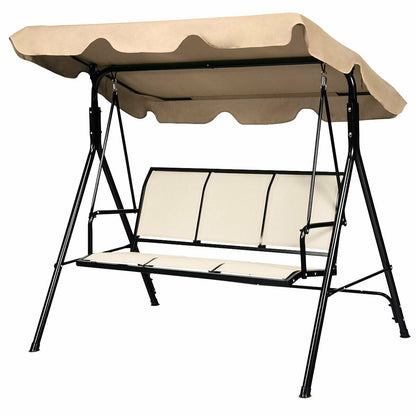 3 Seater Garden Swing Chair with Adjustable Canopy-Brown