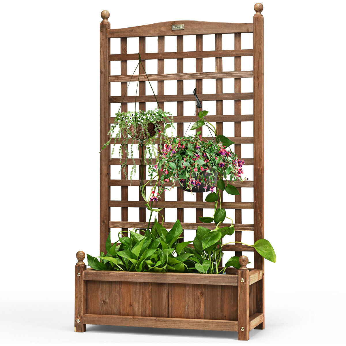 Wooden Lattice Planter Flowerpot with Trellis