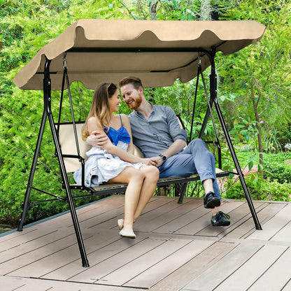 3 Seater Garden Swing Chair with Adjustable Canopy-Brown