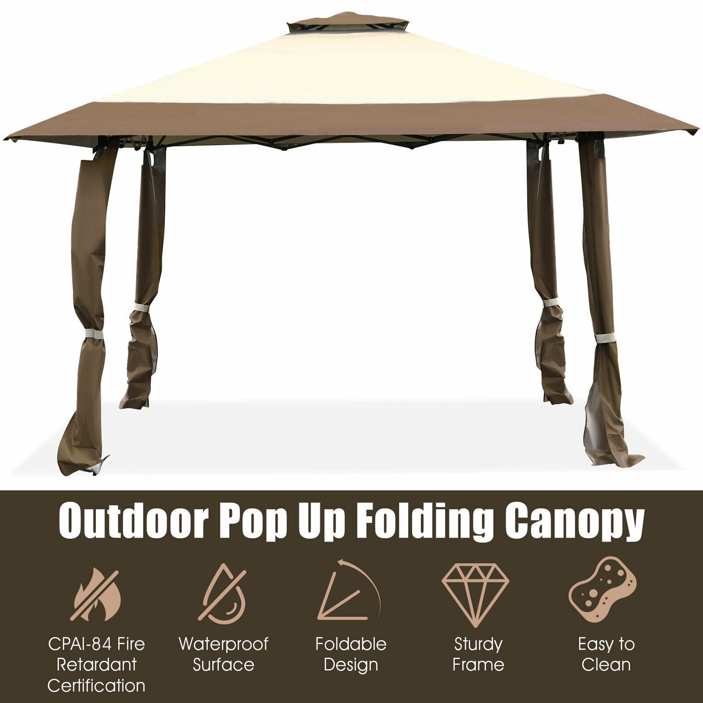 Large Adjustable Height Gazebo Canopy Patio Shelter-Brown