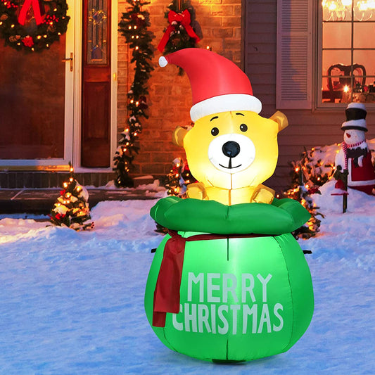 1.5M Blow Up Inflatable LED Christmas Cute Bear with Santa Hat