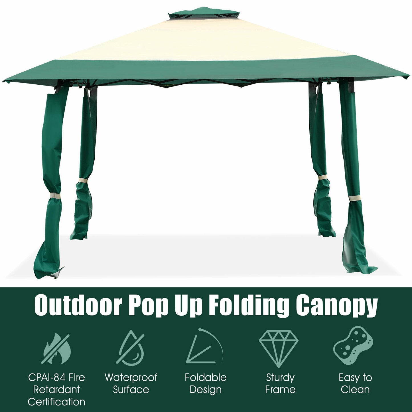 Large Adjustable Height Gazebo Canopy Patio Shelter-Green