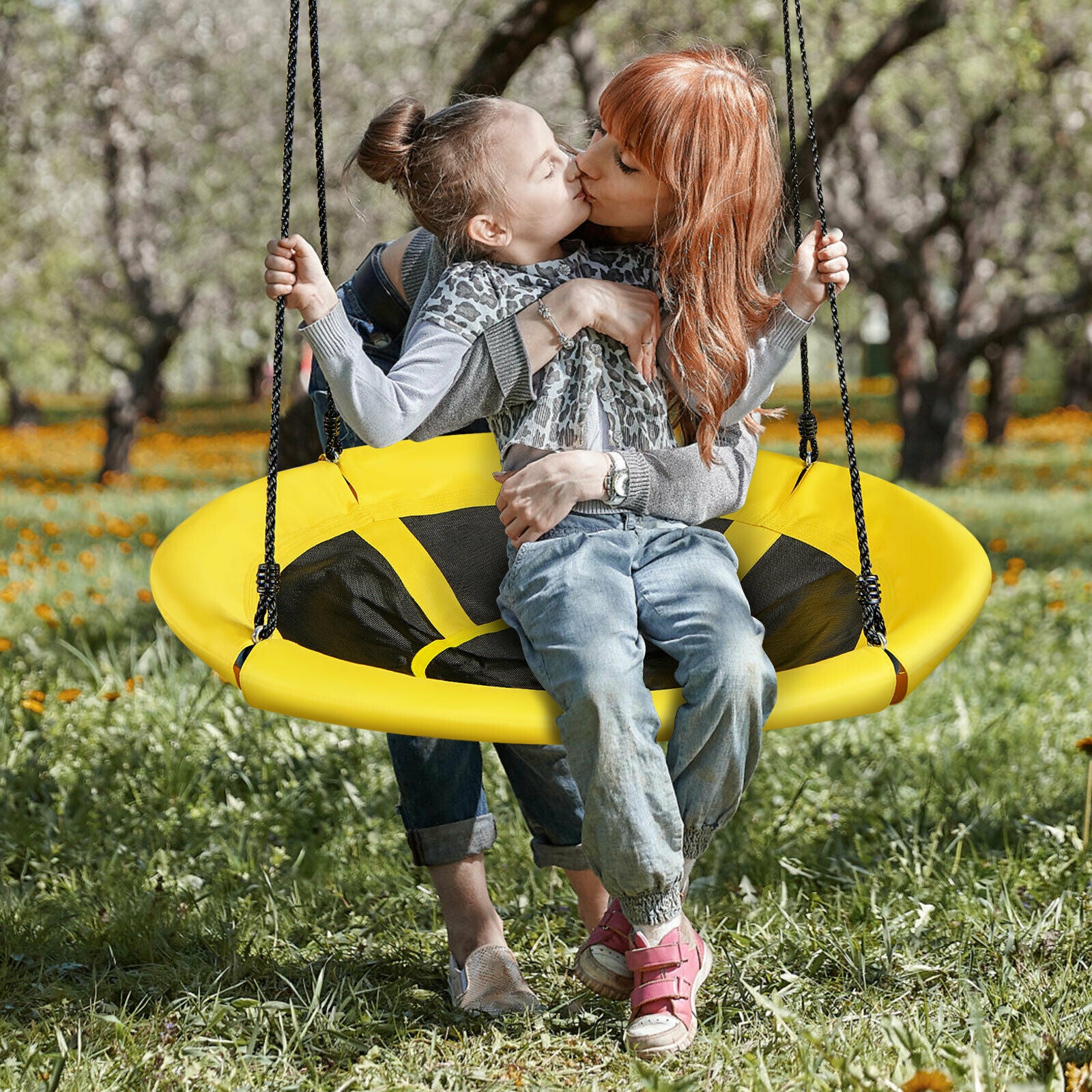 100cm Round Shape Tree Swing with Adjustable Hanging Ropes