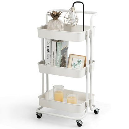 3 Tiers Roller Kitchen Bathroom Storage Rack-White