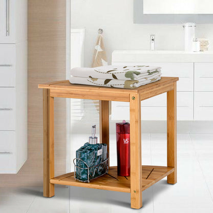 Bamboo Corner Bench with Fan-shaped Shelf for Bathroom