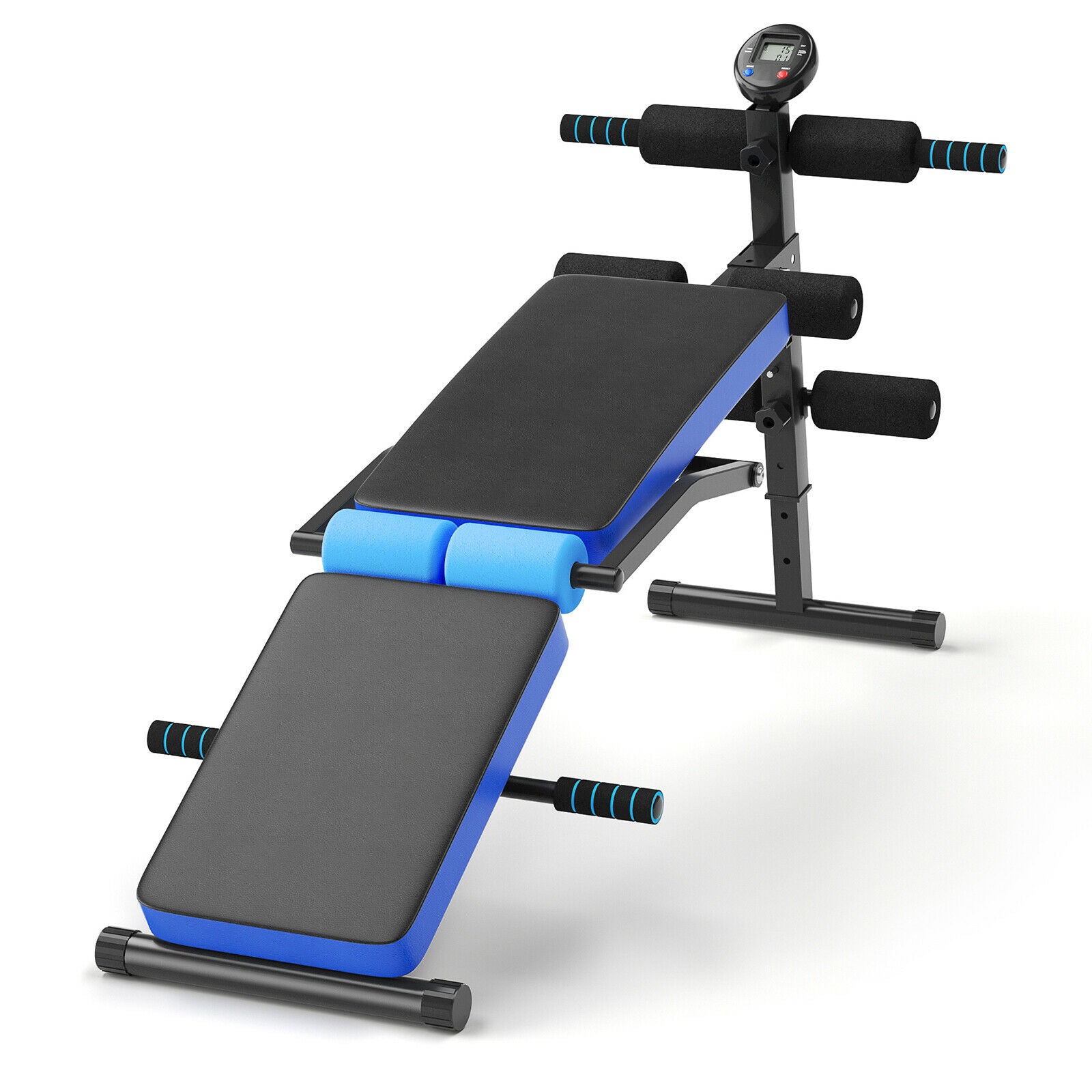 Multi Workout Weight Bench, Foldable, Adjustable with LCD-Blue