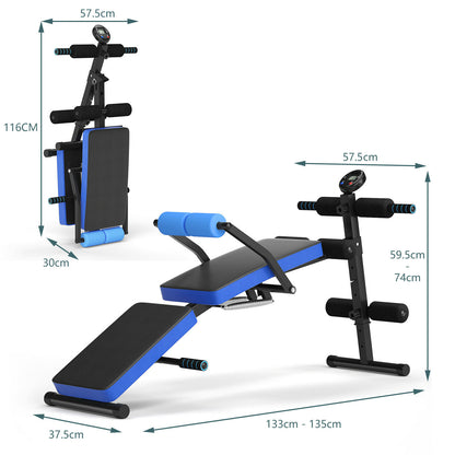 Multi Workout Weight Bench, Foldable, Adjustable with LCD-Blue