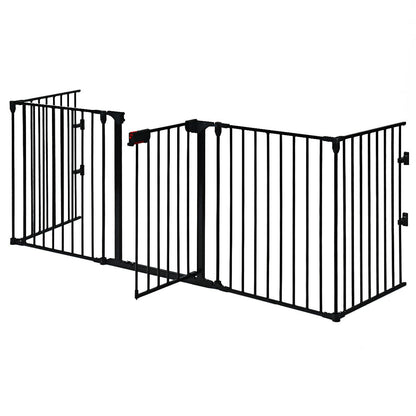 5 Panel Baby Safety Playpen Fireplace Barrier Gate Room Divider-Black