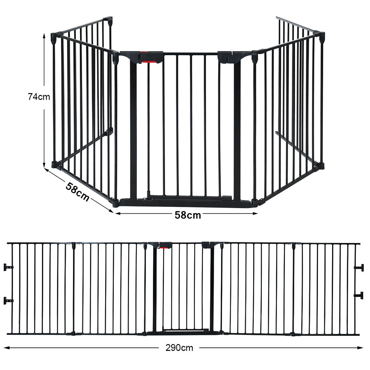 5 Panel Baby Safety Playpen Fireplace Barrier Gate Room Divider-Black