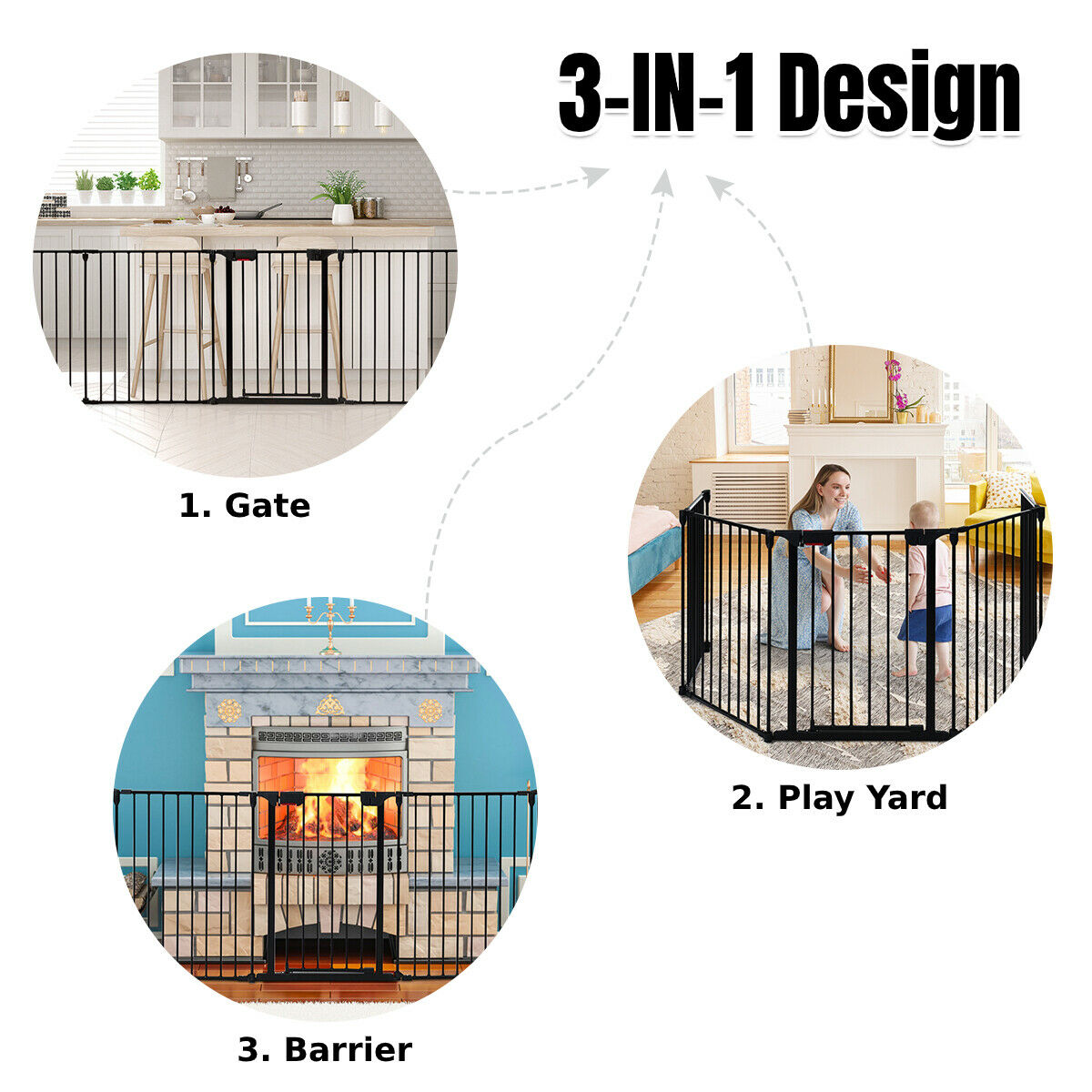 5 Panel Baby Safety Playpen Fireplace Barrier Gate Room Divider-Black