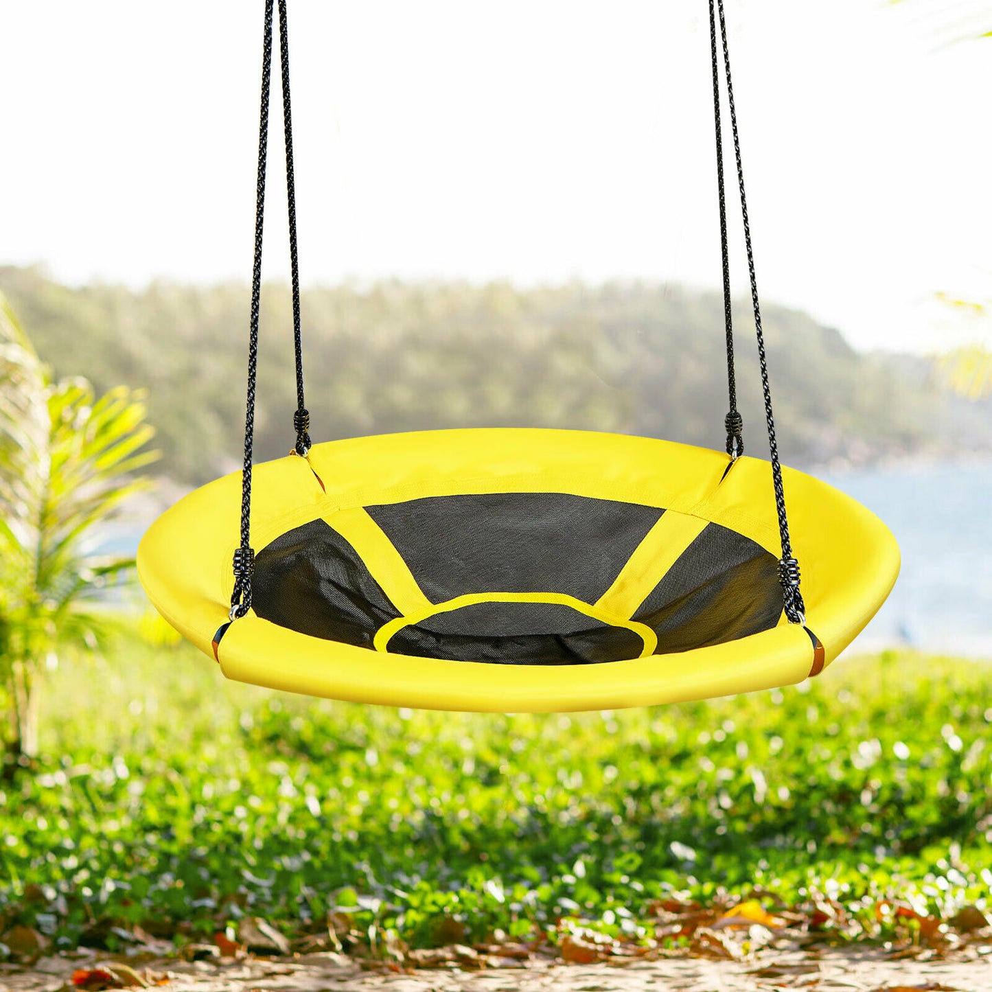 100cm Round Shape Tree Swing with Adjustable Hanging Ropes