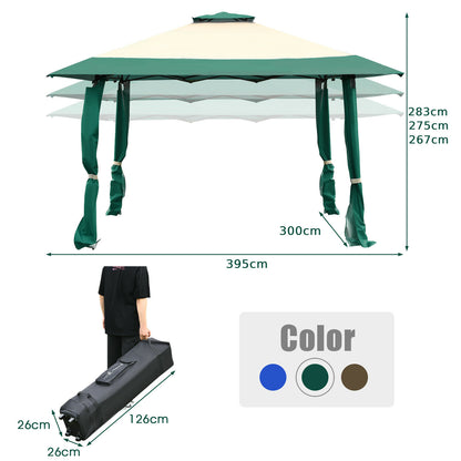 Large Adjustable Height Gazebo Canopy Patio Shelter-Green