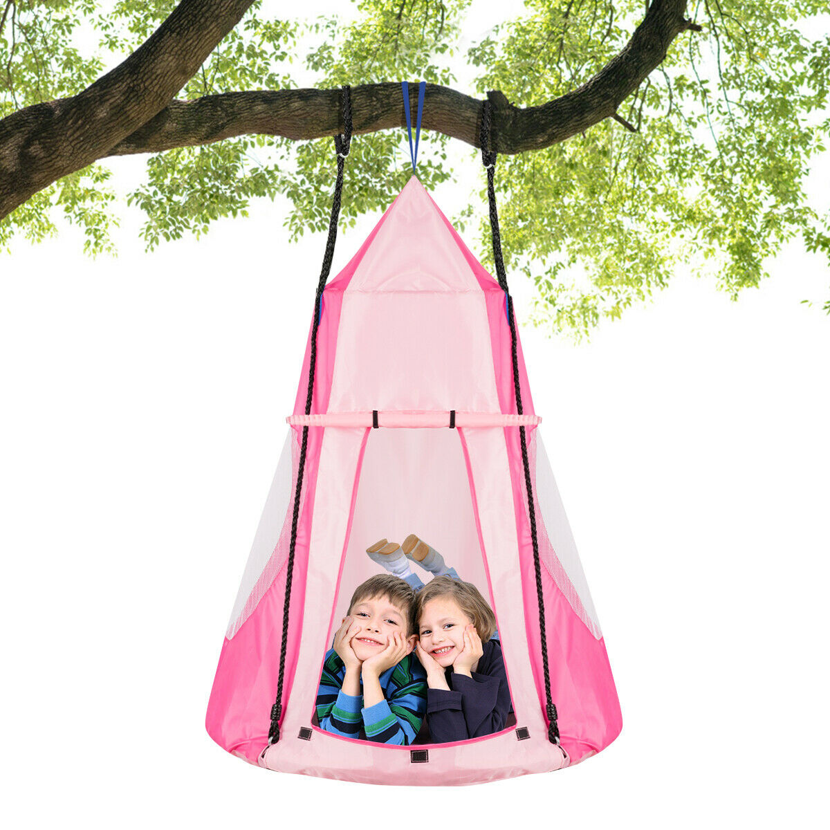 2-in-1 Kids Nest Swing with Detachable Play Tent-Pink