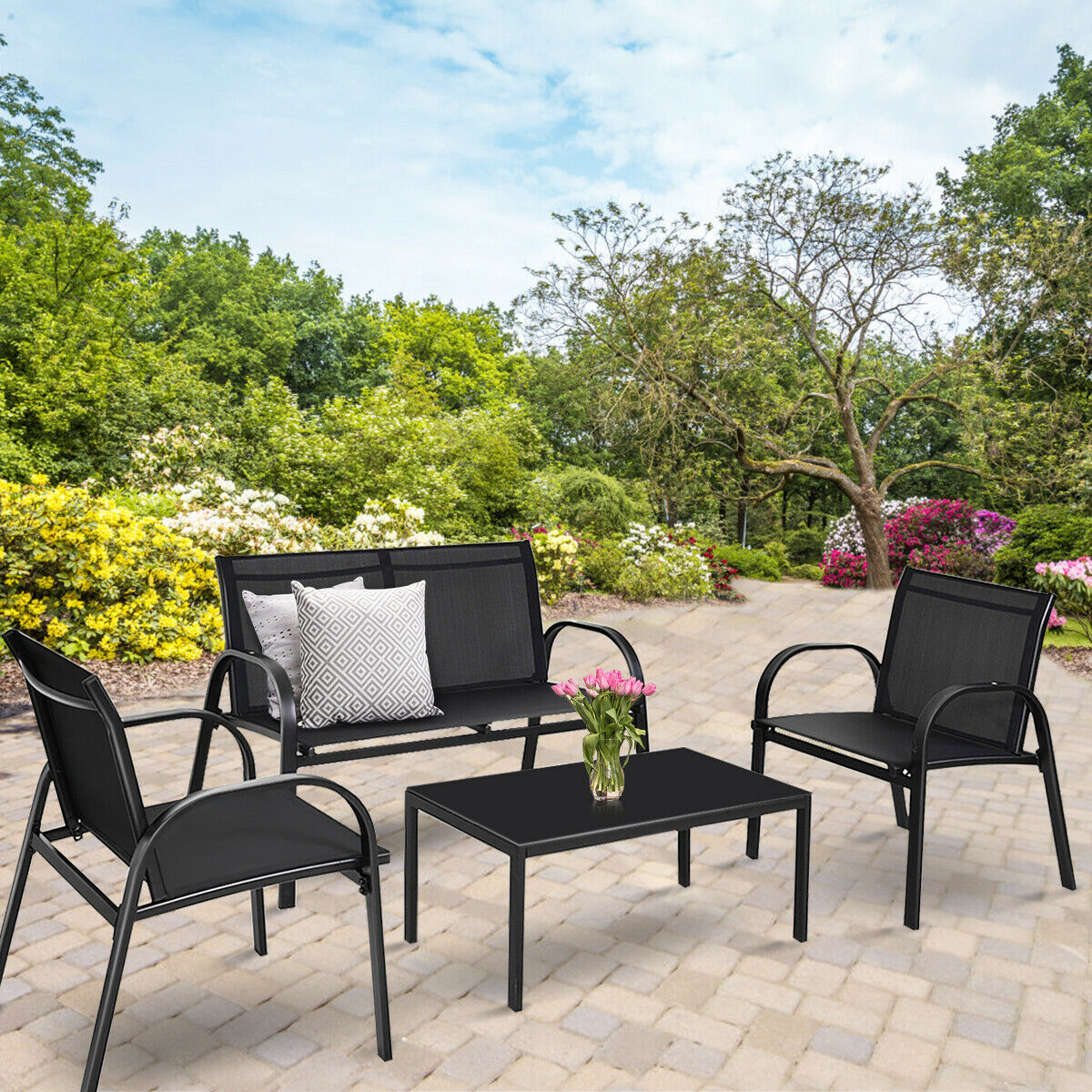 4 Piece Garden Furniture Set with loveseat for Patio (Without Cushions)