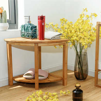 Bamboo Corner Bench with Fan-shaped Shelf for Bathroom