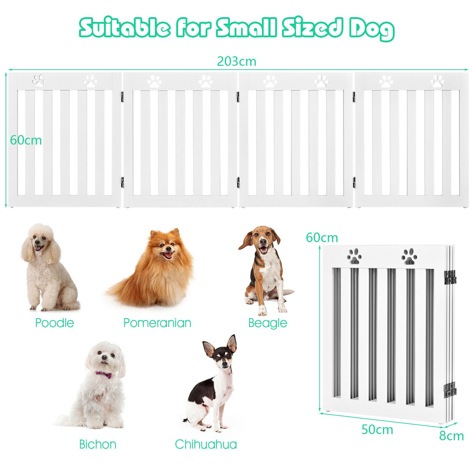 4 Panels Folding Pet Gate-White