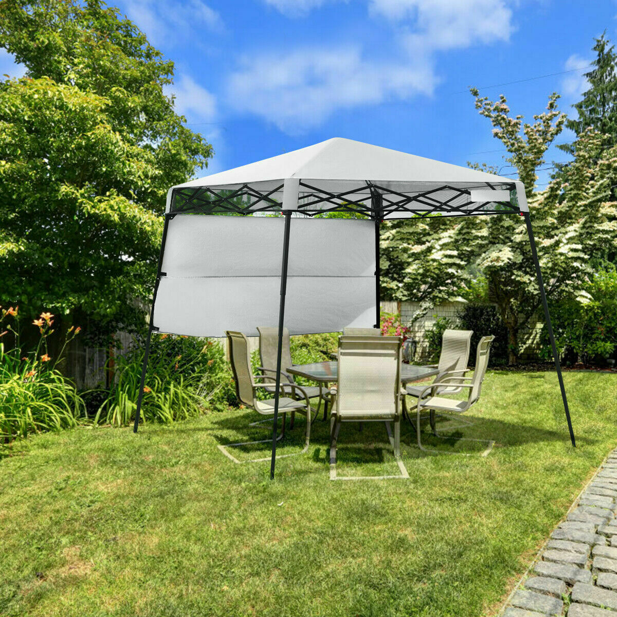 1.8M x 1.8M Pop Up Gazebo with 1 Side Panel-White