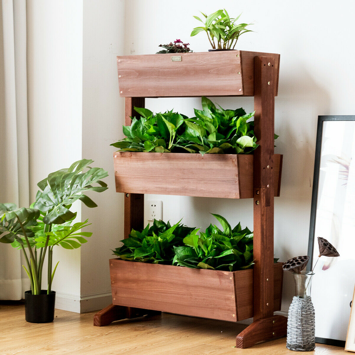 3 Tier Wooden Plant Stand with Tilt Adjustment