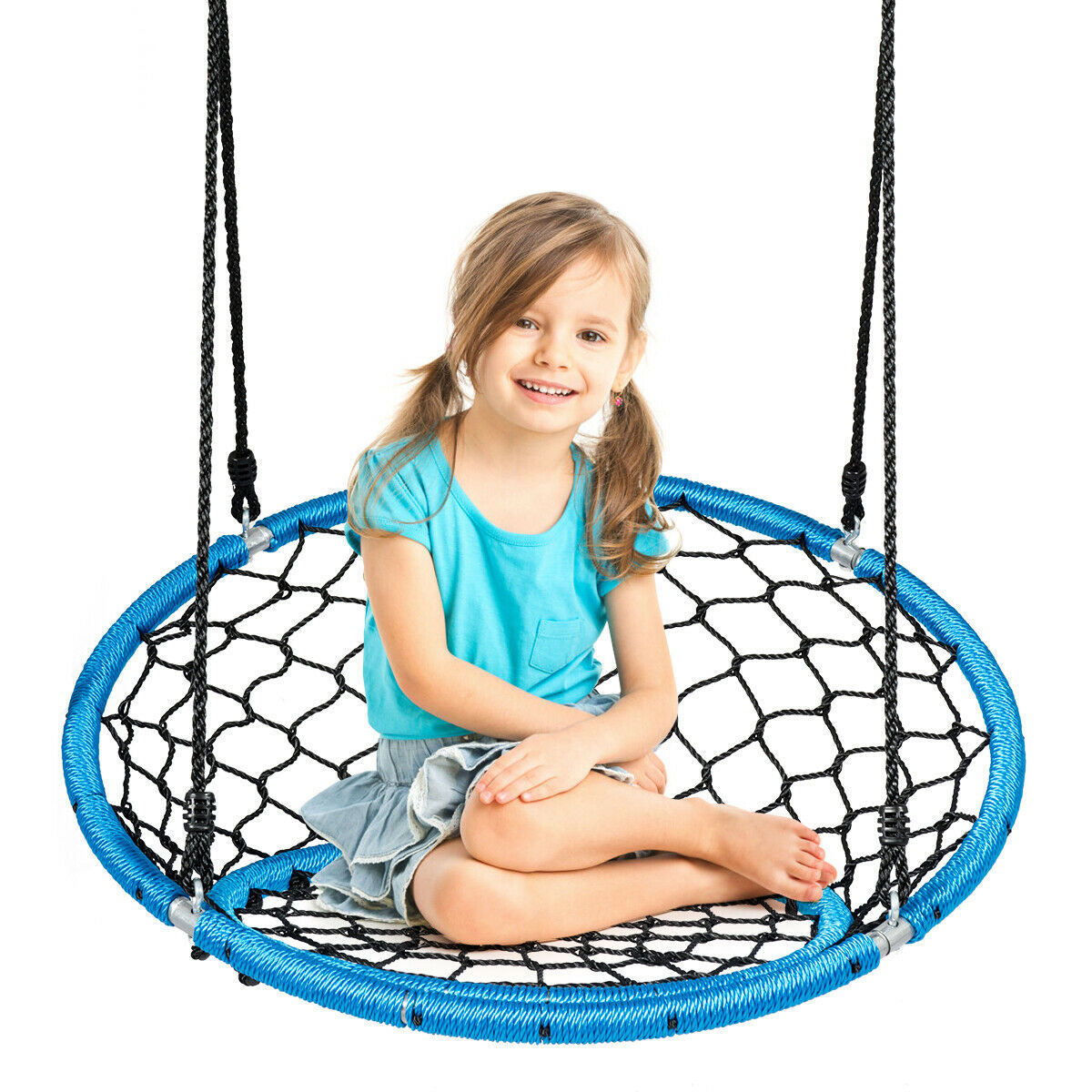 Web Net Hanging Swing Chair Tree Set-Blue