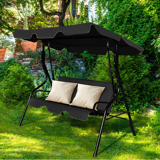 Garden Patio Metal Swing 3 Seater Lounger-Black