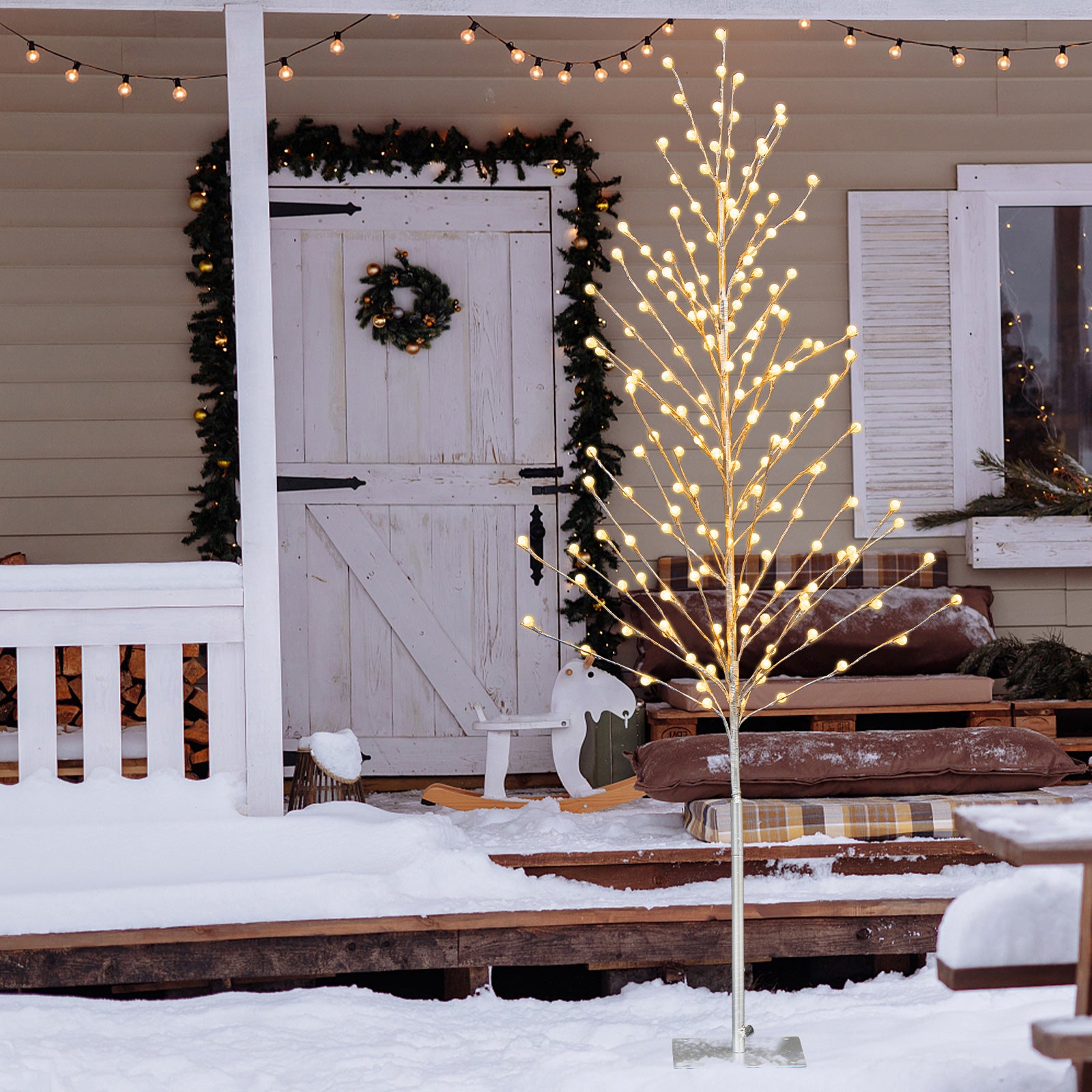 155 CM Christmas Birch Tree with 168 Warm-White LED Lights