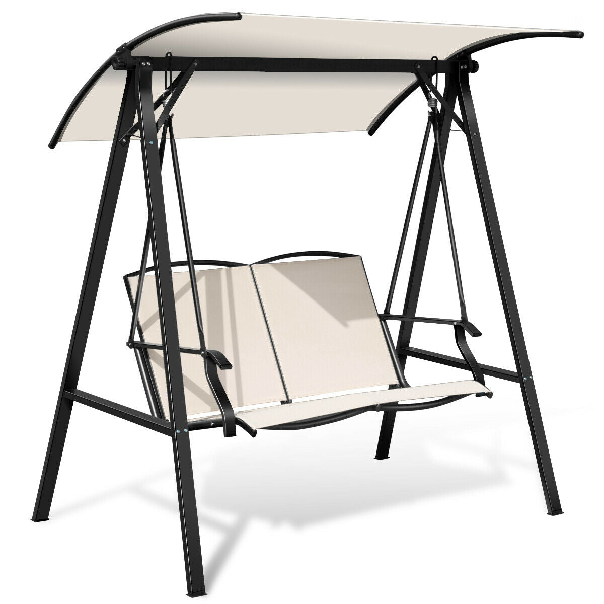 Outdoor Garden Swing Seat with Adjustable Canopy-Beige