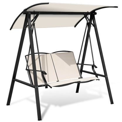 Outdoor Garden Swing Seat with Adjustable Canopy-Beige