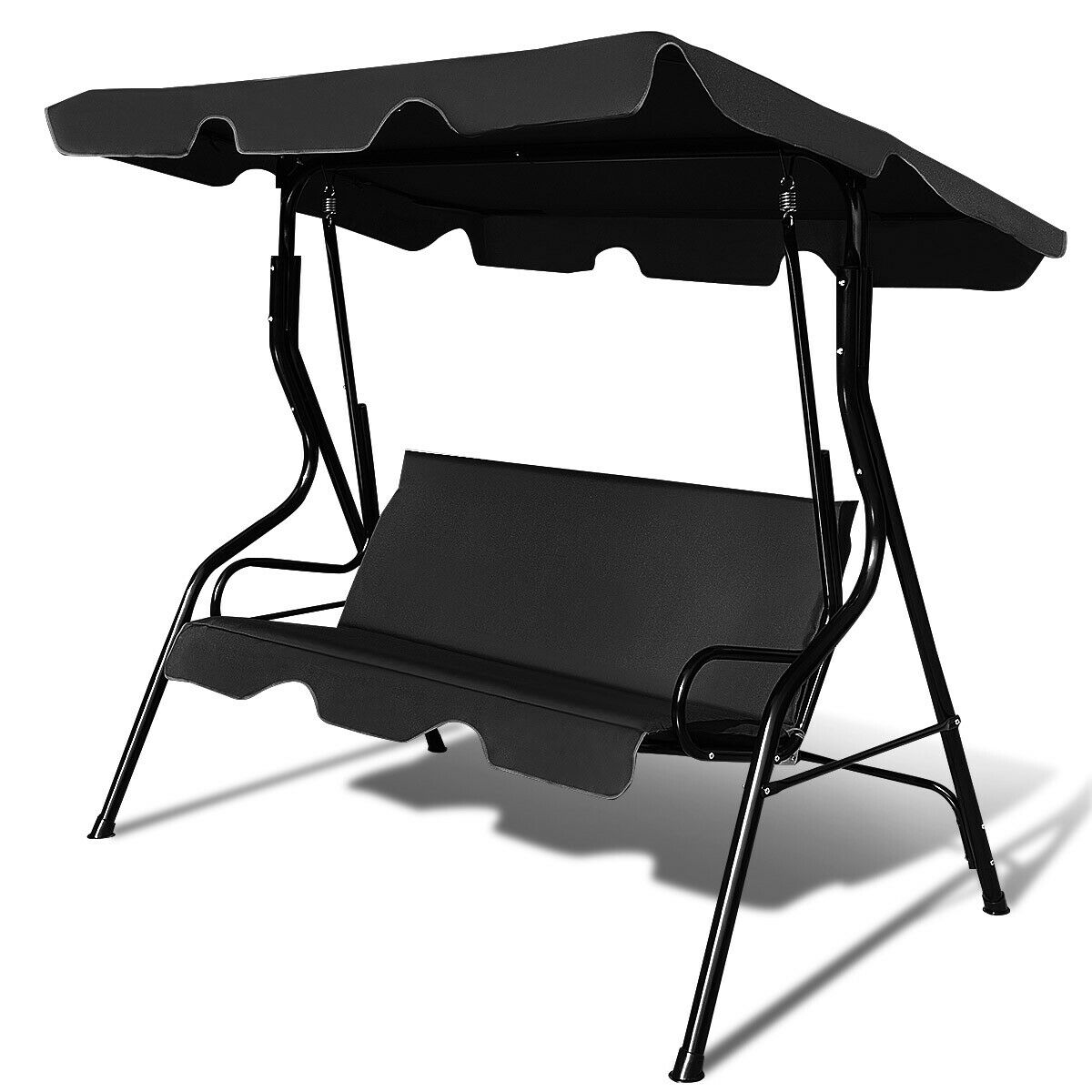 Garden Patio Metal Swing 3 Seater Lounger-Black