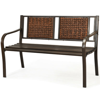 Metal Garden Bench with Rattan Styling Backrest