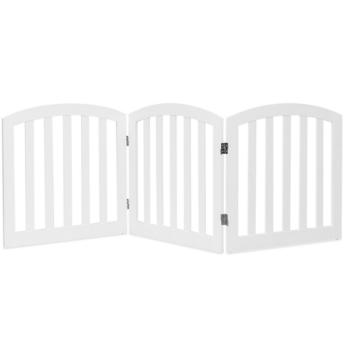 3-Panel Wooden Dog Gate with Freestanding Folding Design-White