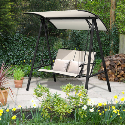 Outdoor Garden Swing Seat with Adjustable Canopy-Beige