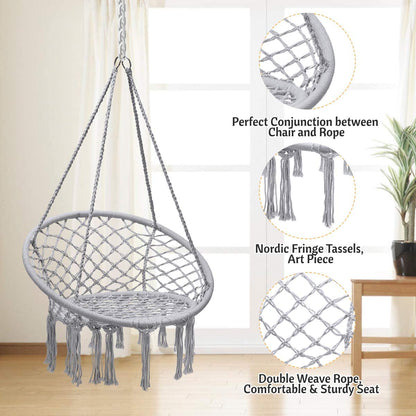 Hammock Swing Chair with Metal Rings (Stand not Included)-Grey