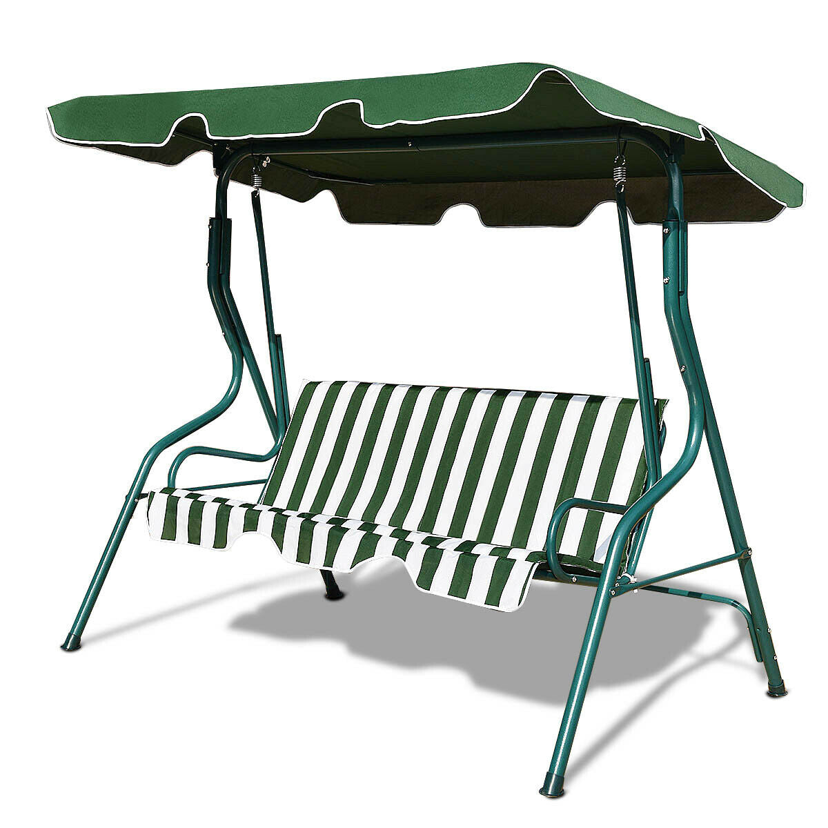 Garden Patio Metal Swing 3 Seater Lounger-Green